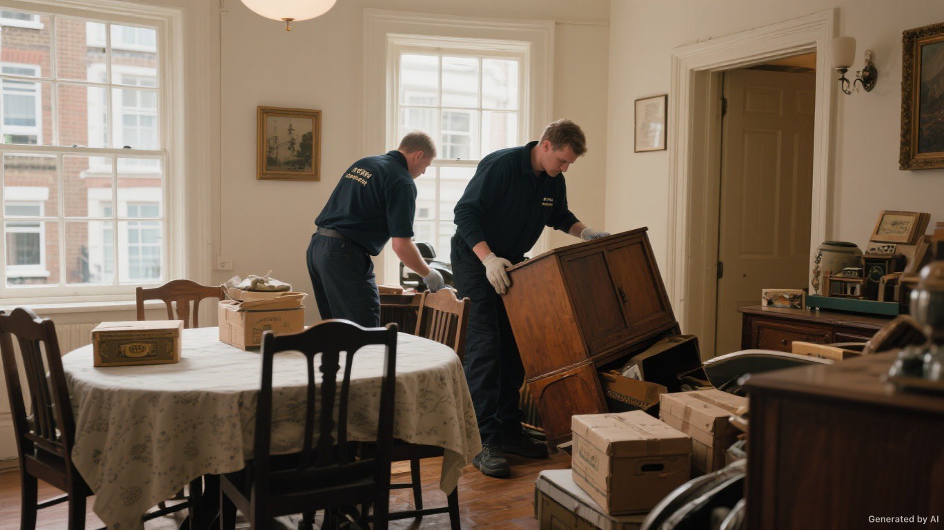 Respectful probate clearance team carefully clearing old furniture and household contents from a traditional SW10 (Chelsea) house — Probate House Clearance
