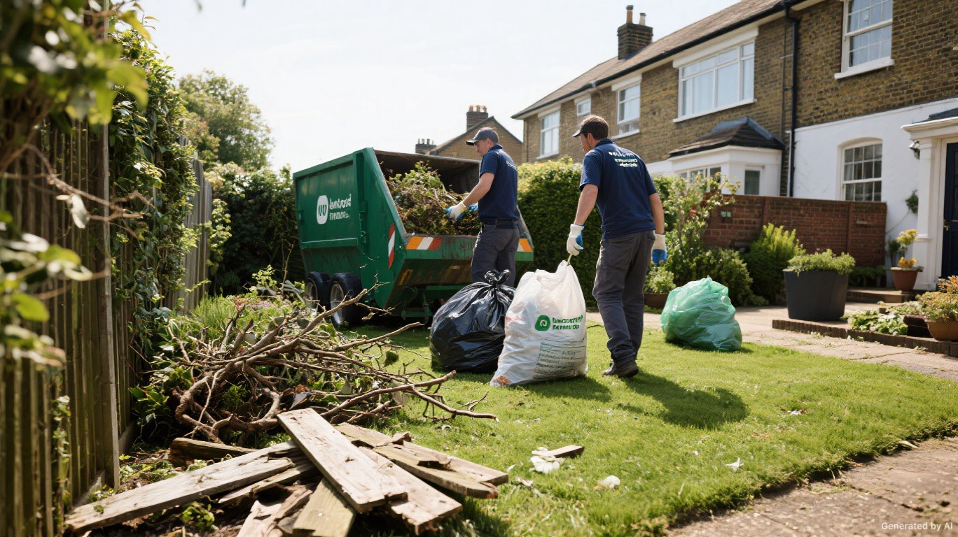 Waste clearance team loading a van neatly